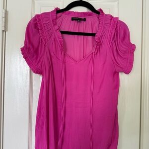 Catherine Malandrino Pink Smocked Flutter Sleeve Blouse